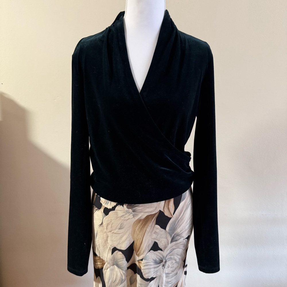 Loft velour velvet emerald green wrap top size S